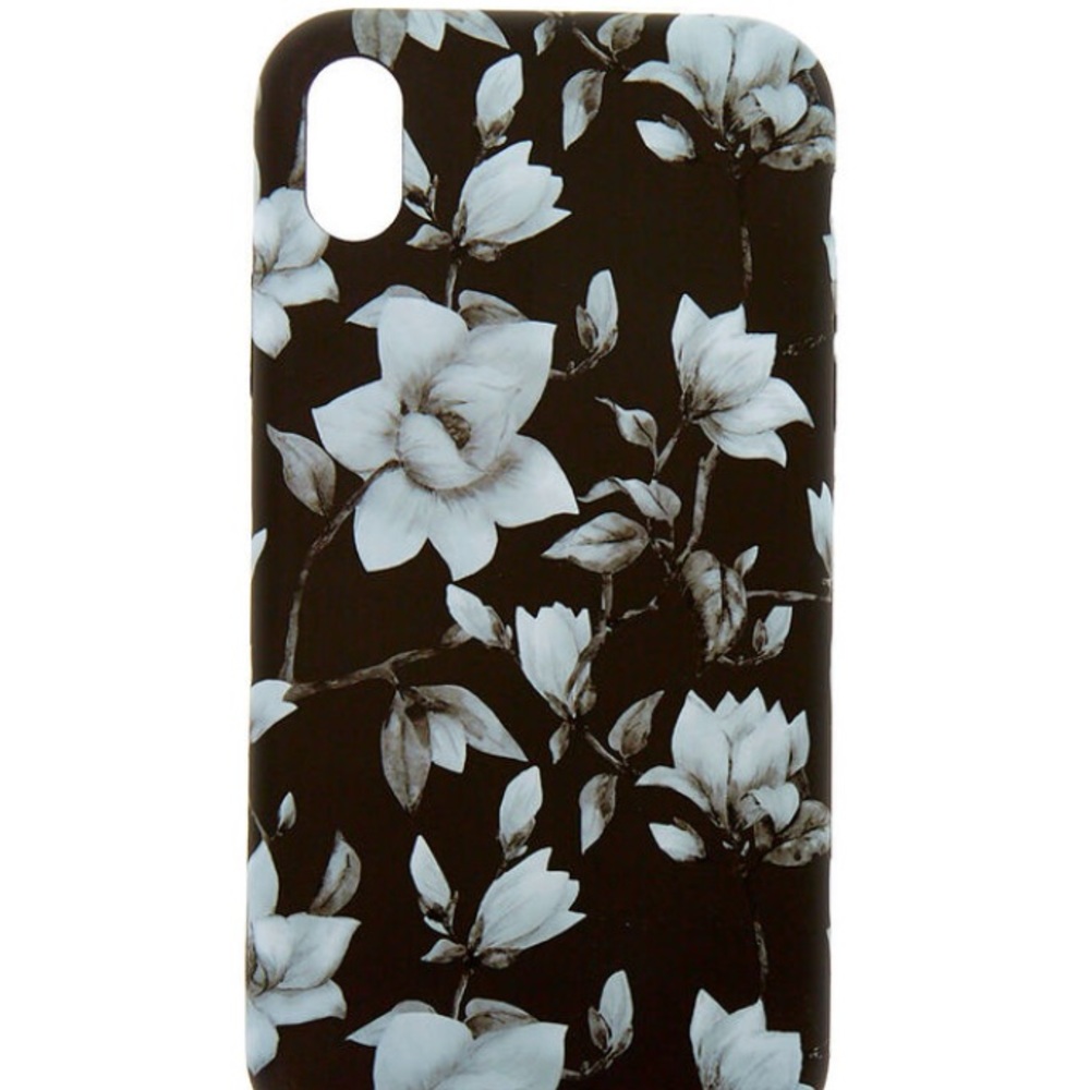 Black floral print phone case